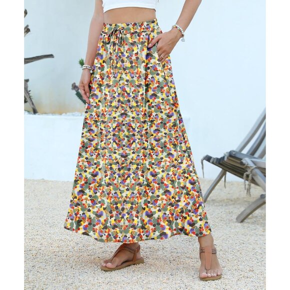 Chic Colorful Women’s High Waisted Maxi Skirt with Pockets - Flowy Design - Picture 3 of 5